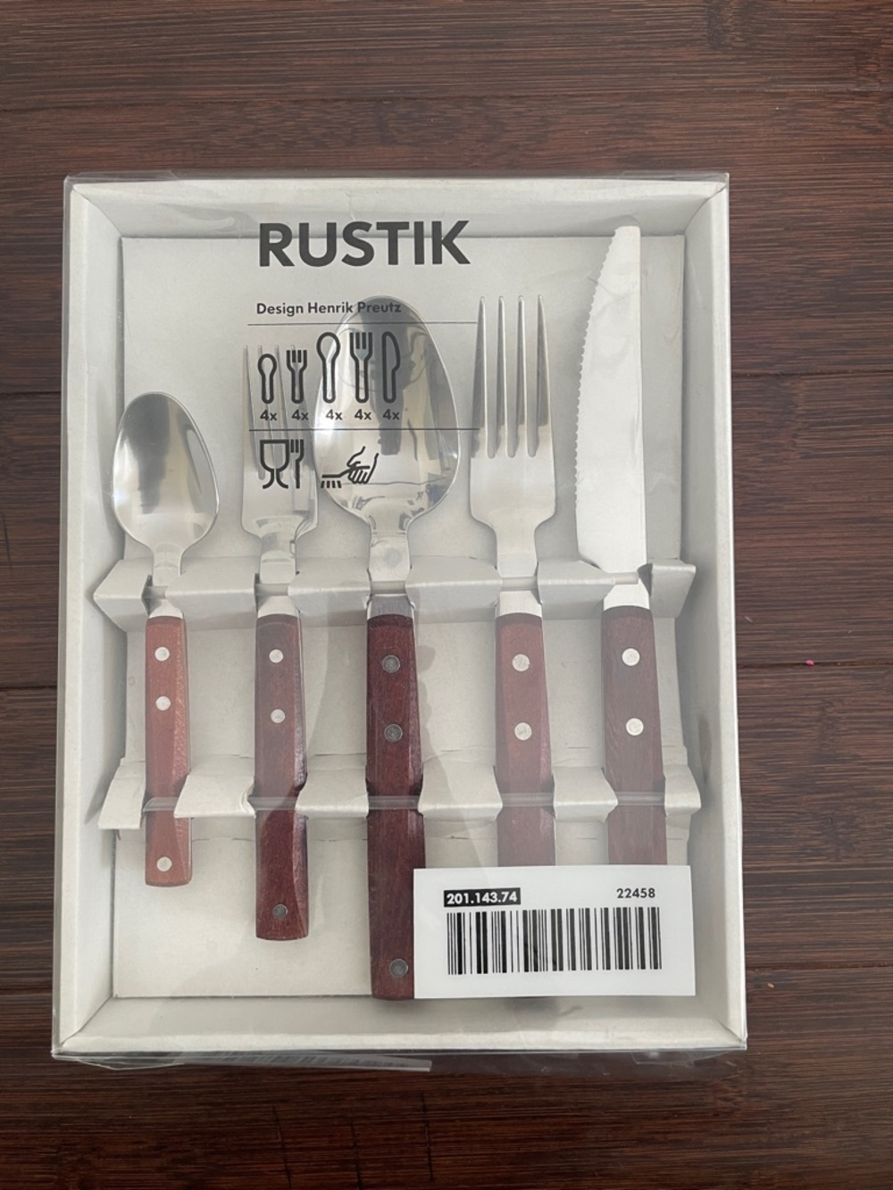 IKEA RUSTIK Stainless Steel Cutlery Set with Brown Wood Handles Vintage Inspired